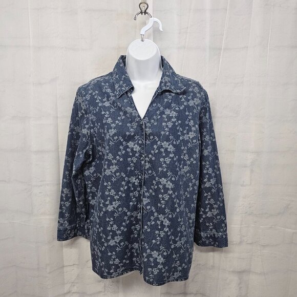 Liz Claiborne Blue Floral Boho Blouse Midi Skirt Chambray Set 12 - Picture 2 of 16